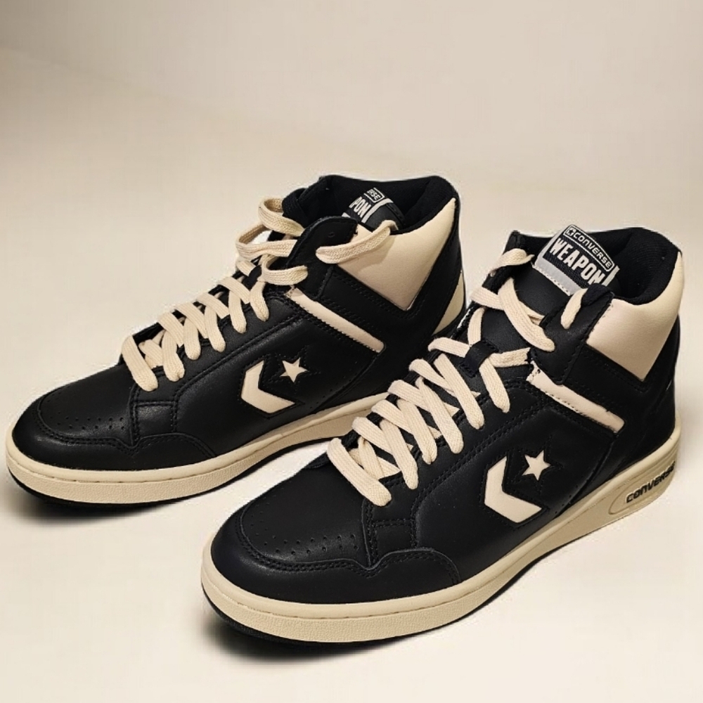 NIB Converse Weapon High Top Leather  Black/Ivory Men's Shoes 8.5 & Women 10